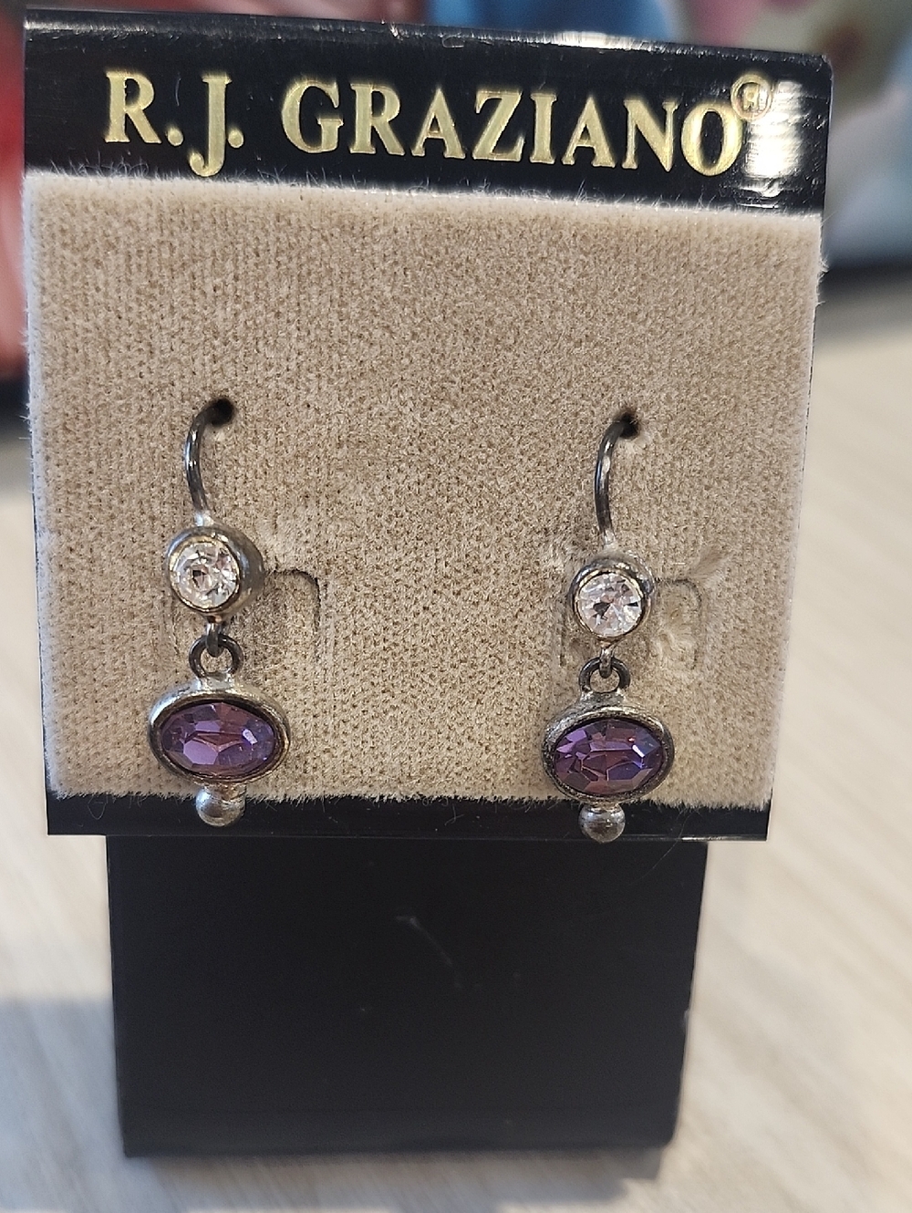R.J. Graziano Silver-Tone Earrings with Purple Stones and Clear Crystals - Picture 2 of 2